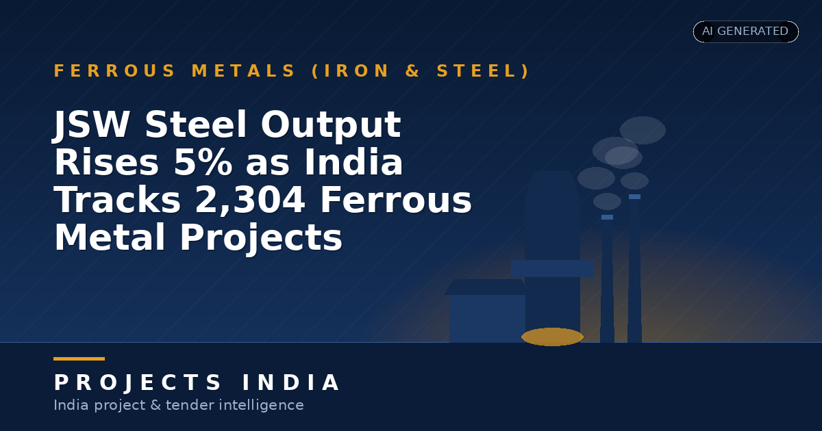 JSW Steel Output Rises 5% as India Tracks 2,304 Ferrous Metal Projects