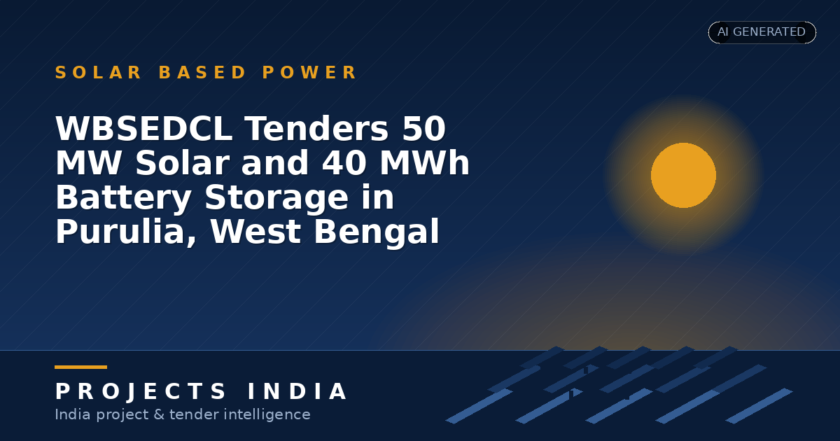 WBSEDCL Tenders 50 MW Solar and 40 MWh Battery Storage in Purulia, West Bengal